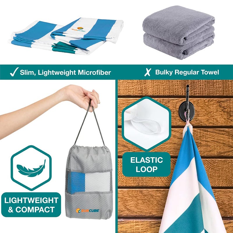 Suncube SUN CUBE Microfiber Beach Towel, Quick Dry Sand Free Beach Towel, Lightweight Compact Travel Swim Towel for Pool, Camping, Sand Resistant Packable Adult Towel - Blue 78x35 Inches - Image 5